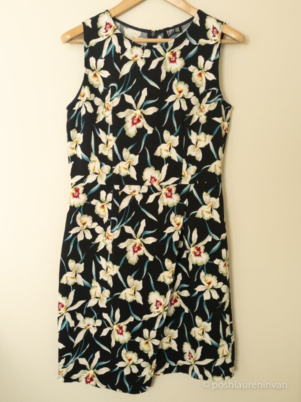 Poppy Lux Black White Floral Shift Mini Dress 6 Summer Mod Tropical Resort Wear
